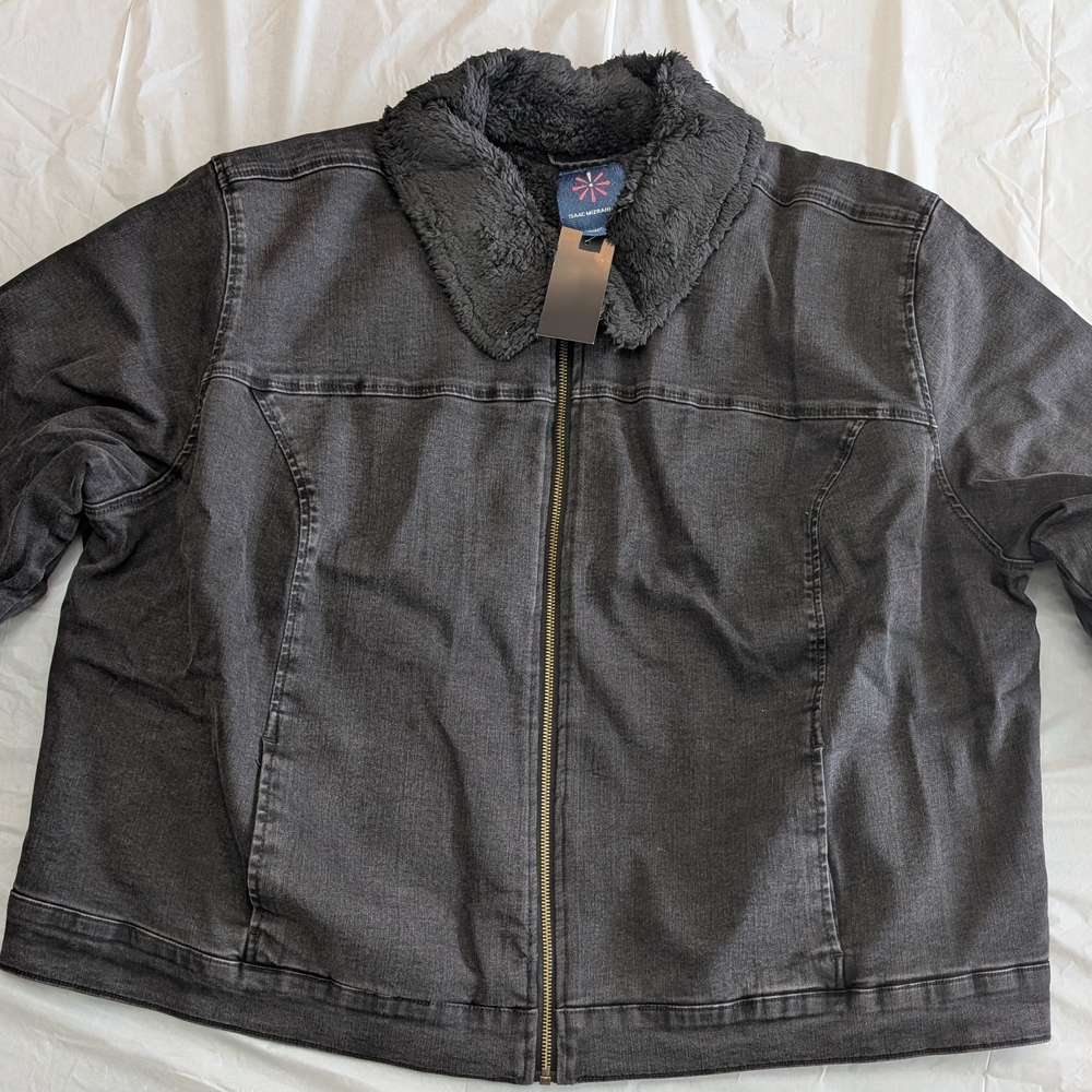 Isaac Mizrahi Live! Black Denim Jacket w/Faux Shearling Lining,Black Sz 2XL New